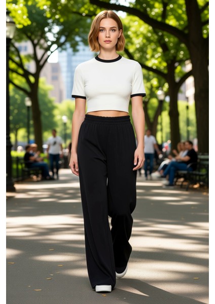 Kadın Yüksek Bel Esnek Kesim Geniş Paça Pantolon Fonksiyonel Dayanıklı Kaliteli Konforlu Şık fiyatları