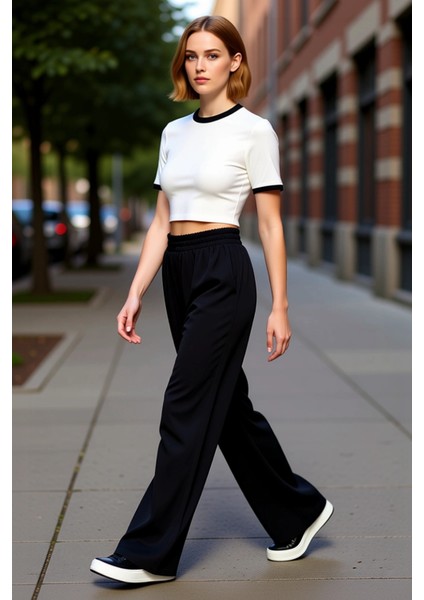 Kadın Yüksek Bel Esnek Kesim Geniş Paça Pantolon Fonksiyonel Dayanıklı Kaliteli Konforlu Şık modelleri