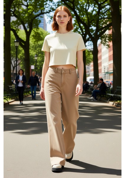 Kadın Normal Bel Geniş Paça Jean Pantolon Fonksiyonel Dayanıklı Kaliteli Konforlu Estetik Şık fırsatları