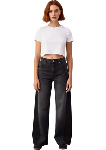 Kadın Geniş Paça Yüksek Bel Denim Pantolon Fonksiyonel Dayanıklı Kaliteli Konforlu Estetik