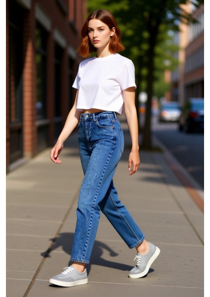 Kadın Açık Yüksek Bel Mom Kesim Denim Pantolon Fonksiyonel Dayanıklı Kaliteli Konforlu Şık fırsatları