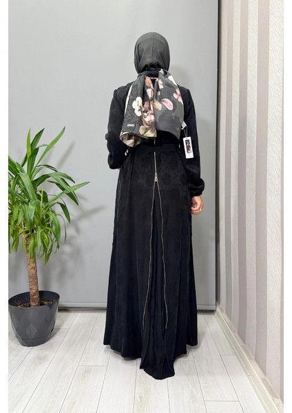 Fermuar Detaylı Jakarlı Cupra Ipek Elbise Siyah 38835 modelleri