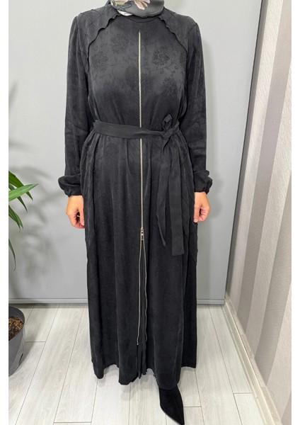 Fermuar Detaylı Jakarlı Cupra Ipek Elbise Siyah 38835 fırsatları