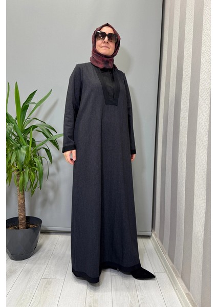 V Yaka Denim Elbise Siyah T25PF-4010