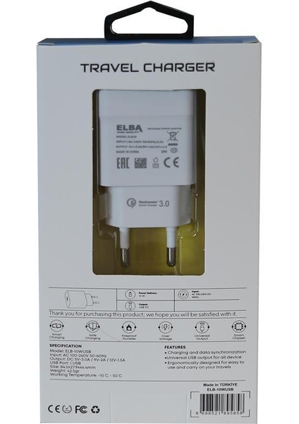 ELB10 10W 3.0A Hızlı Şarj Akıllı Koruma USB Ev Şarj Kafa fiyatları