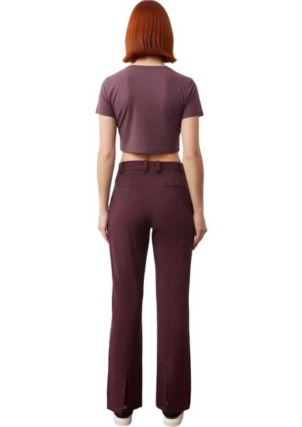 Kadın Mürdüm Dokuma Ispanyol Paça Pantolon Fonksiyonel Dayanıklı Kaliteli Konforlu Estetik indirimleri