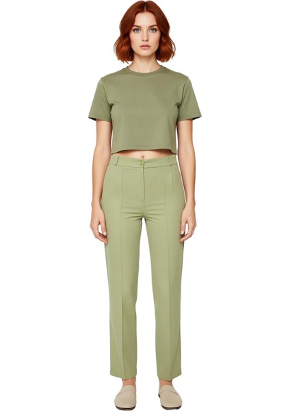 Kadın Düz Kesim Yüksek Bel Dokuma Pantolon Nervür Detaylı Fonksiyonel Dayanıklı Kaliteli Şık fırsatları