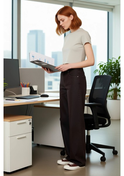 Kadın Yüksek Bel Geniş Paça Denim Pantolon Fonksiyonel Dayanıklı Kaliteli Konforlu Estetik fiyatları