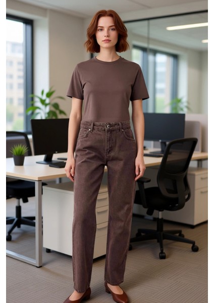 Kadın Vintage Yıkama Yüksek Bel Düz Paça Jean Pantolon Fonksiyonel Dayanıklı Kaliteli Spor fiyatları