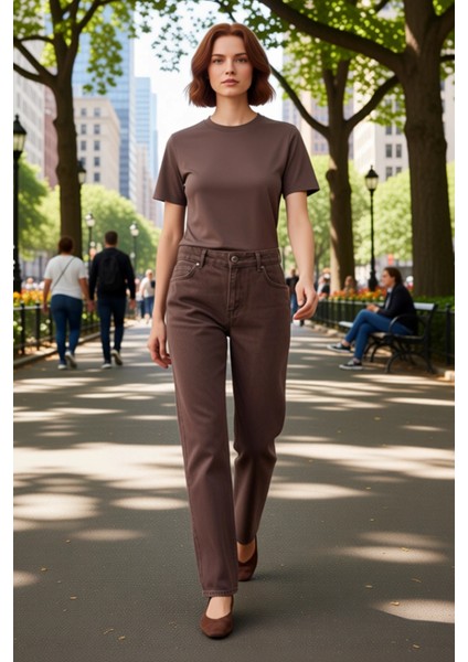 Kadın Vintage Yıkama Yüksek Bel Düz Paça Jean Pantolon Fonksiyonel Dayanıklı Kaliteli Spor modelleri