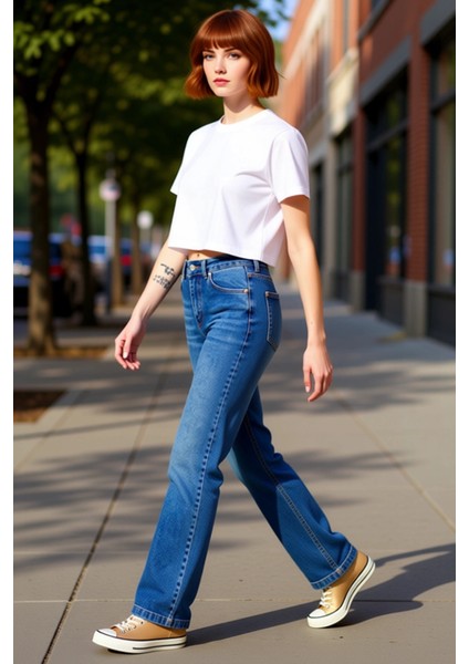 Kadın Antrasit Yüksek Bel Flare Denim Pantolon Fonksiyonel Dayanıklı Kaliteli Konforlu Şık