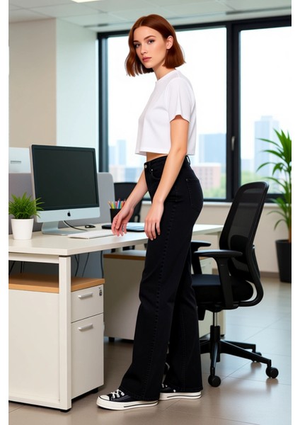 Kadın Açık Yüksek Bel Geniş Paça Denim Pantolon Fonksiyonel Dayanıklı Kaliteli Konforlu Şık fiyatları