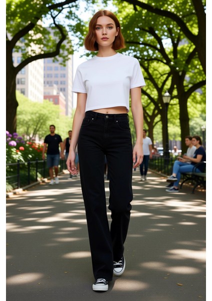 Kadın Açık Yüksek Bel Geniş Paça Denim Pantolon Fonksiyonel Dayanıklı Kaliteli Konforlu Şık modelleri