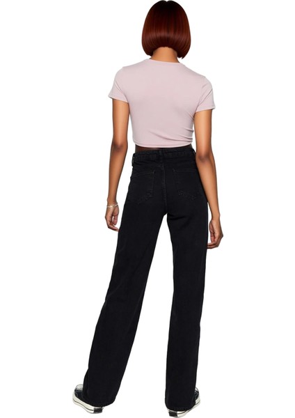 Kadın Açık Yüksek Bel Geniş Paça Denim Pantolon Fonksiyonel Dayanıklı Kaliteli Konforlu Şık indirimleri