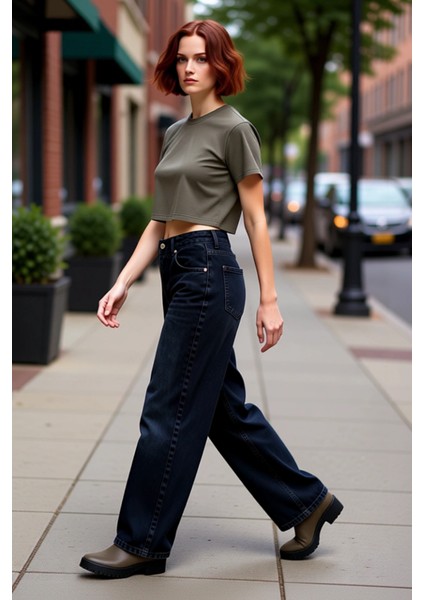 Kadın Bol Kesim Düşük Bel Denim Pantolon Fonksiyonel Dayanıklı Kaliteli Konforlu Estetik Şık