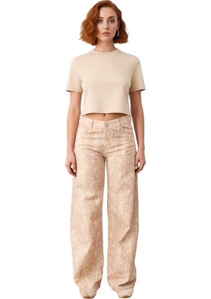 Genç Kadın Düşük Bel Wide Leg Jean Animal Baskı Fonksiyonel Dayanıklı Kaliteli Konforlu Şık