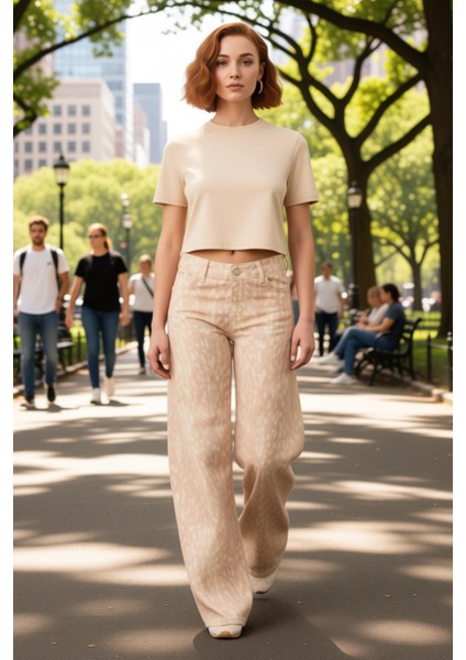 Genç Kadın Düşük Bel Wide Leg Jean Animal Baskı Fonksiyonel Dayanıklı Kaliteli Konforlu Şık fırsatları