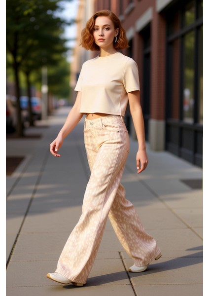 Genç Kadın Düşük Bel Wide Leg Jean Animal Baskı Fonksiyonel Dayanıklı Kaliteli Konforlu Şık indirimleri