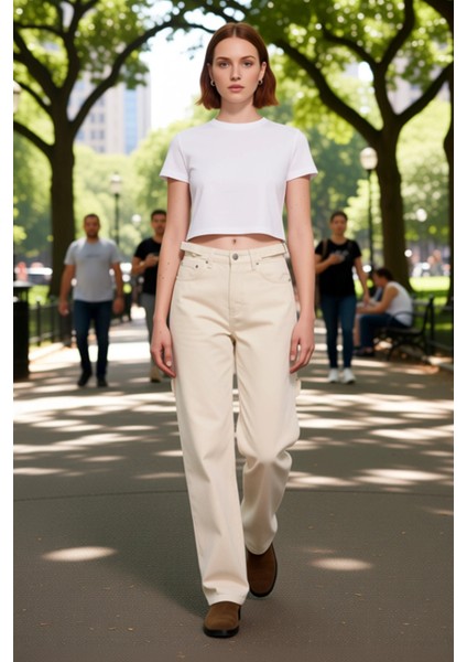 Genç Kadın Için Açık Bol Paça Yüksek Bel Denim Pantolon Fonksiyonel Dayanıklı Kaliteli Şık fırsatları