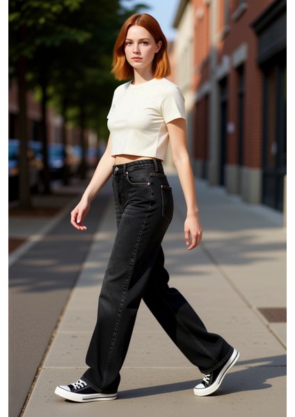 Kadın Wide Leg Jean Antrasit Vintage Yıkama Fonksiyonel Dayanıklı Kaliteli Konforlu Modern modelleri