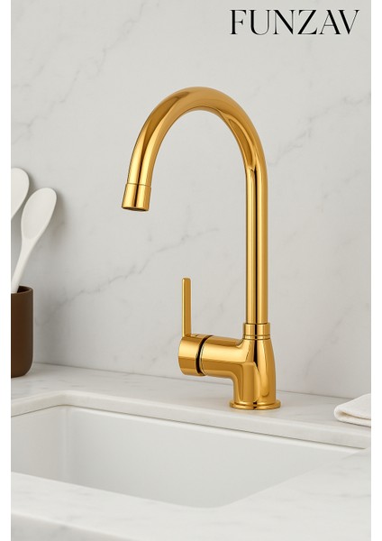Cygnus Gold Mutfak Evye Bataryası Modern Şık Dayanıklı Gold Tasarım Mutfak Lavabo Musluğu modelleri