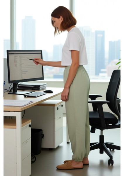 Kadın Haki Müslin Dokuma Jogger Pantolon Fonksiyonel Dayanıklı Kaliteli Konforlu Estetik Şık