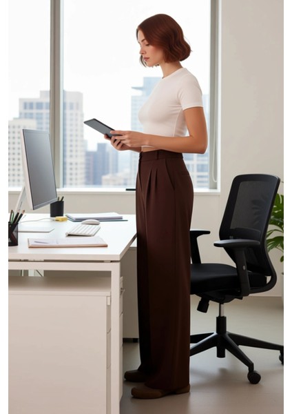 Kadın Haki Wide Leg Pilili Pantolon Fonksiyonel Dayanıklı Kaliteli Konforlu Estetik Modern