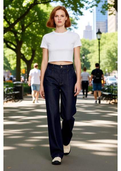 Kadın Düz Koyu Wide Leg Jean Yüksek Bel Dikiş Detaylı Fonksiyonel Dayanıklı Kaliteli Rahat fırsatları