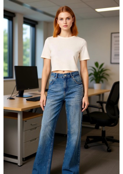 Kadın Yüksek Bel Bol Paça Denim Pantolon Fonksiyonel Dayanıklı Kaliteli Konforlu Estetik Şık modelleri