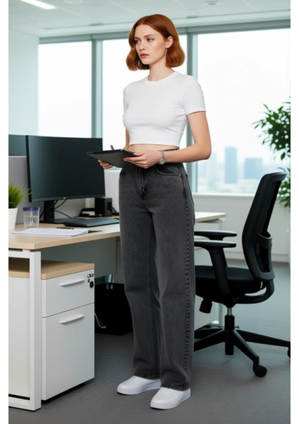 Kadın Açık Wide Leg Denim Pantolon Yüksek Bel Fonksiyonel Dayanıklı Kaliteli Konforlu Spor modelleri