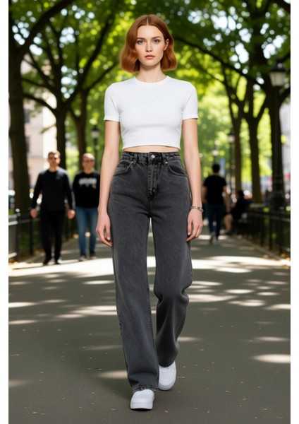 Kadın Açık Wide Leg Denim Pantolon Yüksek Bel Fonksiyonel Dayanıklı Kaliteli Konforlu Spor fırsatları