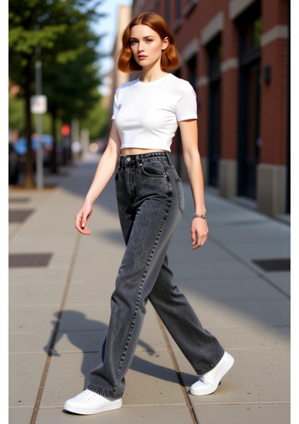 Kadın Açık Wide Leg Denim Pantolon Yüksek Bel Fonksiyonel Dayanıklı Kaliteli Konforlu Spor indirimleri