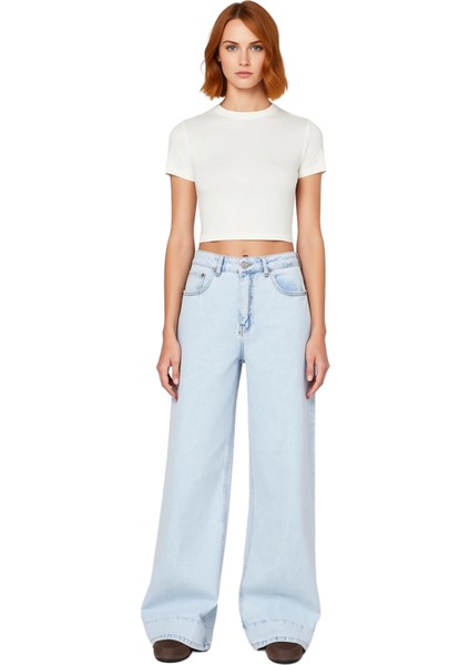 Kadın Açık Bol Paça Dikiş Detaylı Jean Fonksiyonel Dayanıklı Kaliteli Konforlu Estetik Şık fırsatları