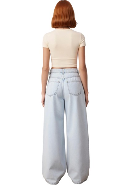 Kadın Açık Bol Paça Dikiş Detaylı Jean Fonksiyonel Dayanıklı Kaliteli Konforlu Estetik Şık indirimleri