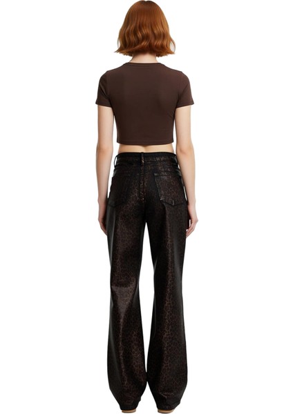 Kadın Leopar Desenli Wide Leg Denim Pantolon Fonksiyonel Dayanıklı Kaliteli Konforlu Rahat fiyatları