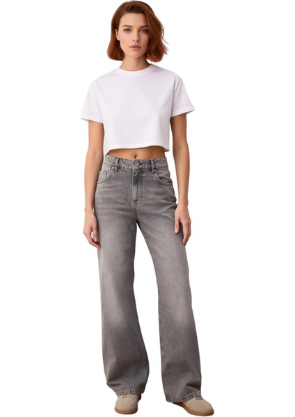 Kadın Wide Leg Yüksek Bel Denim Pantolon Fonksiyonel Dayanıklı Kaliteli Konforlu Estetik Şık