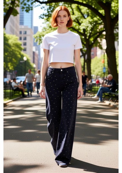 Genç Kadın Kuşgözü Detaylı Yüksek Bel Bol Paça Denim Pantolon Fonksiyonel Dayanıklı Modern fiyatları