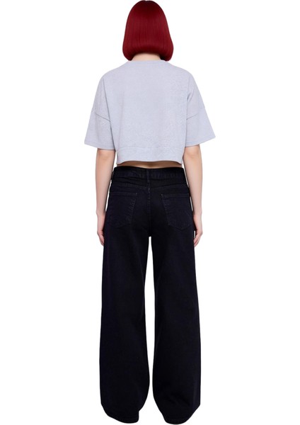 Genç Kadın Kuşgözü Detaylı Yüksek Bel Bol Paça Denim Pantolon Fonksiyonel Dayanıklı Modern indirimleri