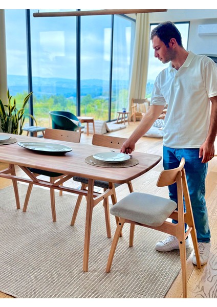 8 Kişilik Slim Masif Kayın Ahşap Masa Takımı, 8 Adet Slim Kayın Sandalye 180X80