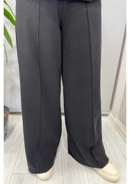 Önü Dikişili Bol Paça Pantolon Siyah T25PF-7003