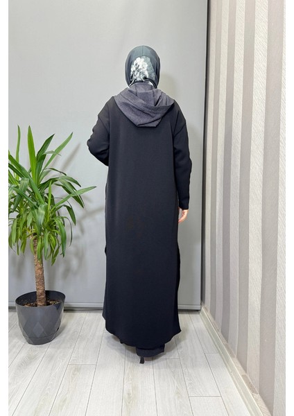 Triko Detaylı Uzun Denim Kap Siyah T25PF-8010 modelleri