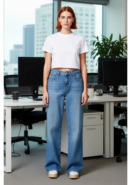Kadın Wide Leg Yüksek Bel Denim Pantolon Fonksiyonel Dayanıklı Kaliteli Konforlu Estetik Şık fiyatları