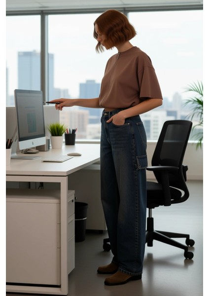 Genç Kadın Için Açık Bol Paça Yüksek Bel Denim Pantolon Fonksiyonel Dayanıklı Kaliteli Şık modelleri