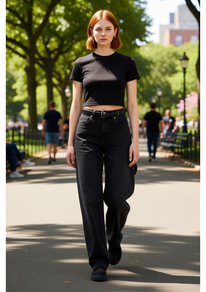 Genç Kadın Için Açık Bol Paça Yüksek Bel Denim Pantolon Fonksiyonel Dayanıklı Kaliteli Şık fırsatları