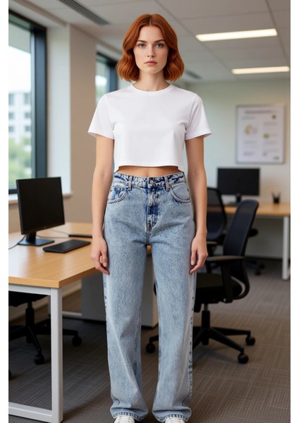 Kadın Açık Yüksek Bel Bol Paça Denim Pantolon Fonksiyonel Dayanıklı Kaliteli Konforlu Spor modelleri