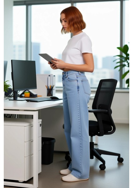 Kadın Koyu Yüksek Bel Düz Kesim Denim Pantolon Fonksiyonel Dayanıklı Kaliteli Konforlu Şık modelleri