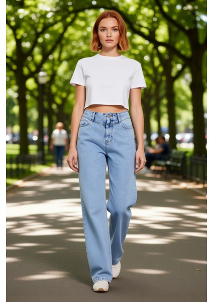 Kadın Koyu Yüksek Bel Düz Kesim Denim Pantolon Fonksiyonel Dayanıklı Kaliteli Konforlu Şık fırsatları