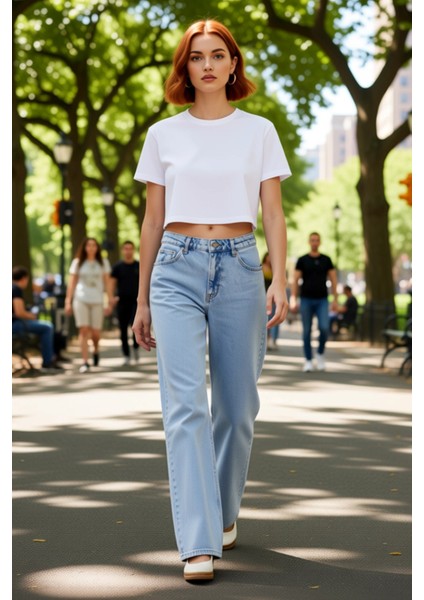 Kadın Açık Wide Leg Denim Pantolon Yüksek Bel Fonksiyonel Dayanıklı Kaliteli Konforlu Spor fırsatları