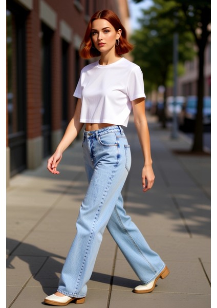 Kadın Açık Wide Leg Denim Pantolon Yüksek Bel Fonksiyonel Dayanıklı Kaliteli Konforlu Spor indirimleri