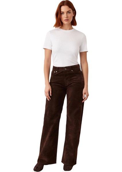 Kadın Kord Süet Kesim Wide Leg Pantolon Fonksiyonel Dayanıklı Kaliteli Konforlu Estetik Şık